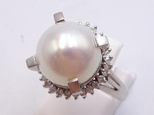 Pt900 パール 11.2mm ダイヤ 0.32ct リング 11.9g